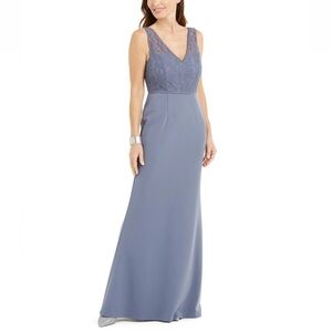 Adrianna Papell Lace Crepe Gown 10 Dusty Blue Mother of the Bride Bridesmaid MOH